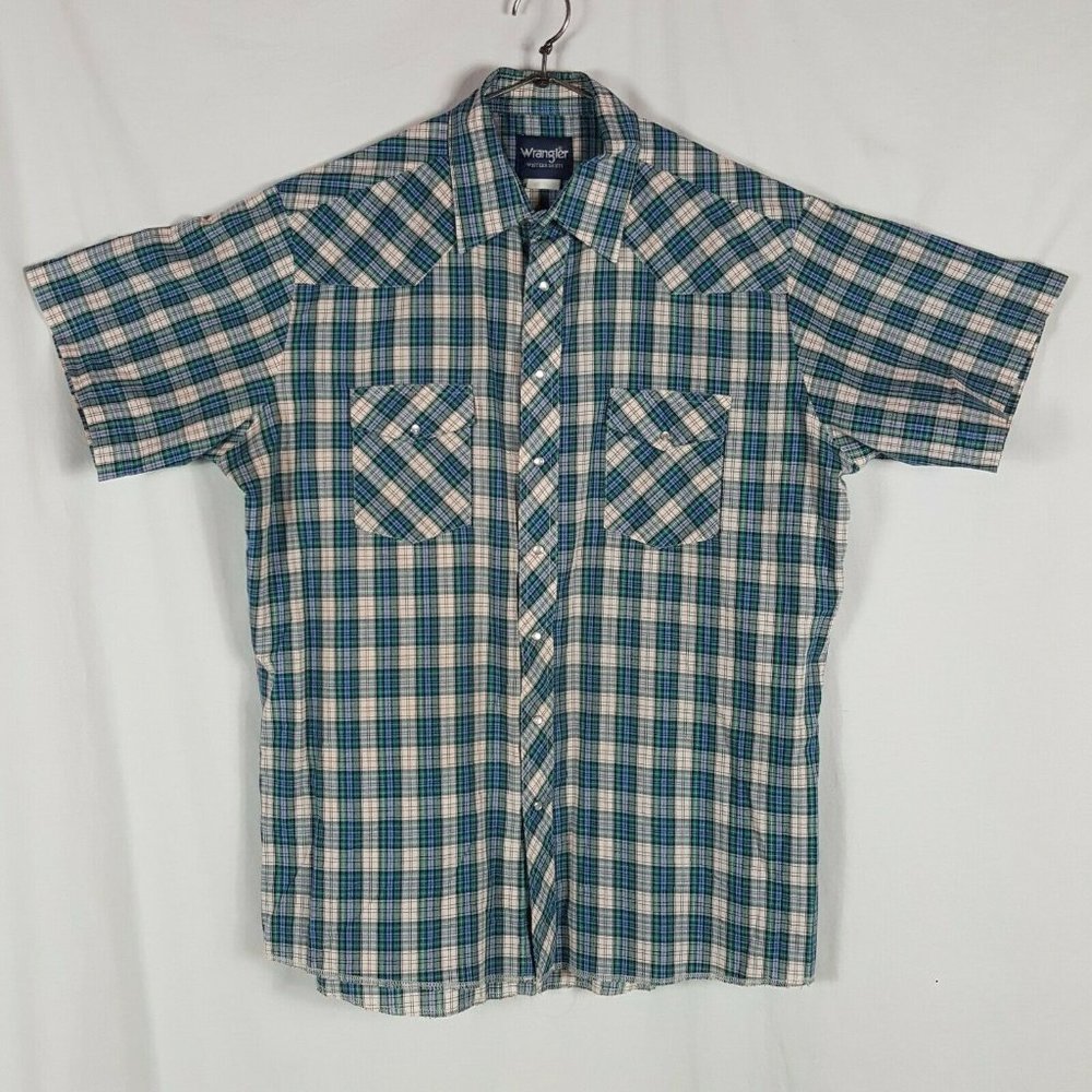 Vtg 90s Wrangler Western Pearl Snap Shirt Plaid